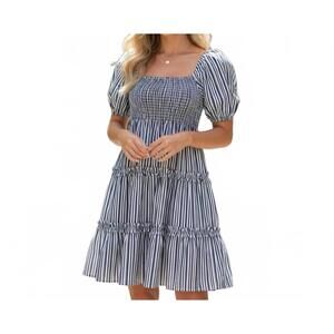 NEW INFLUENCE smocked puff sleeve tiered mini dress in navy